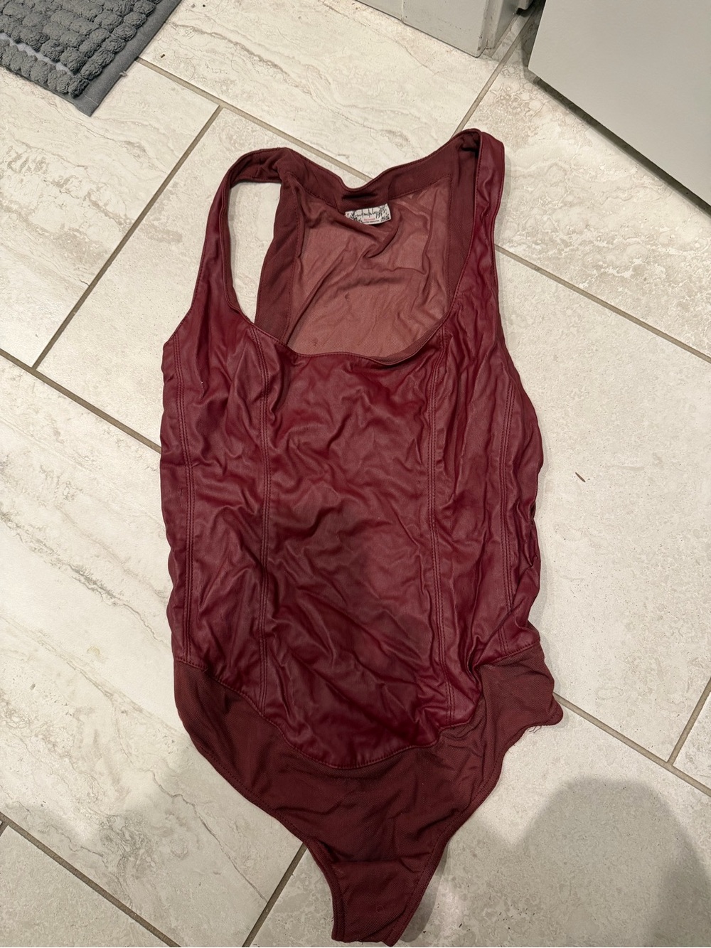 Free People Mesh Burgundy Sleeveless Bodysuit